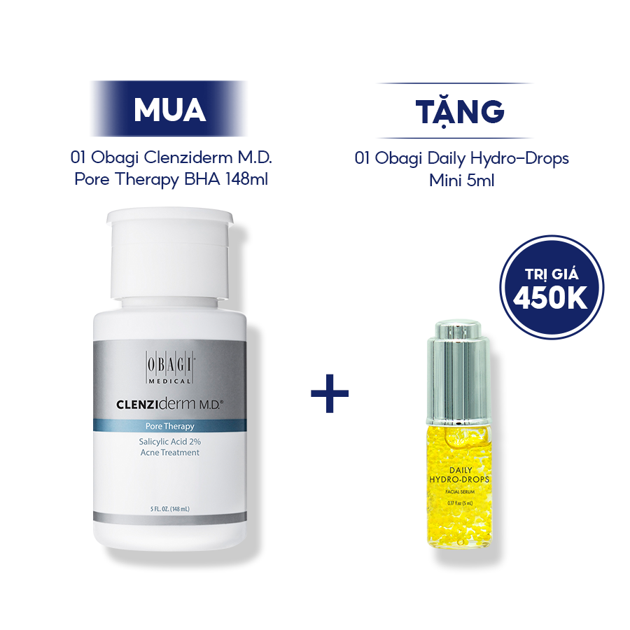 BHA giúp giảm mụn, dầu nhờn Obagi Clenziderm MD Pore Therapy 148ml